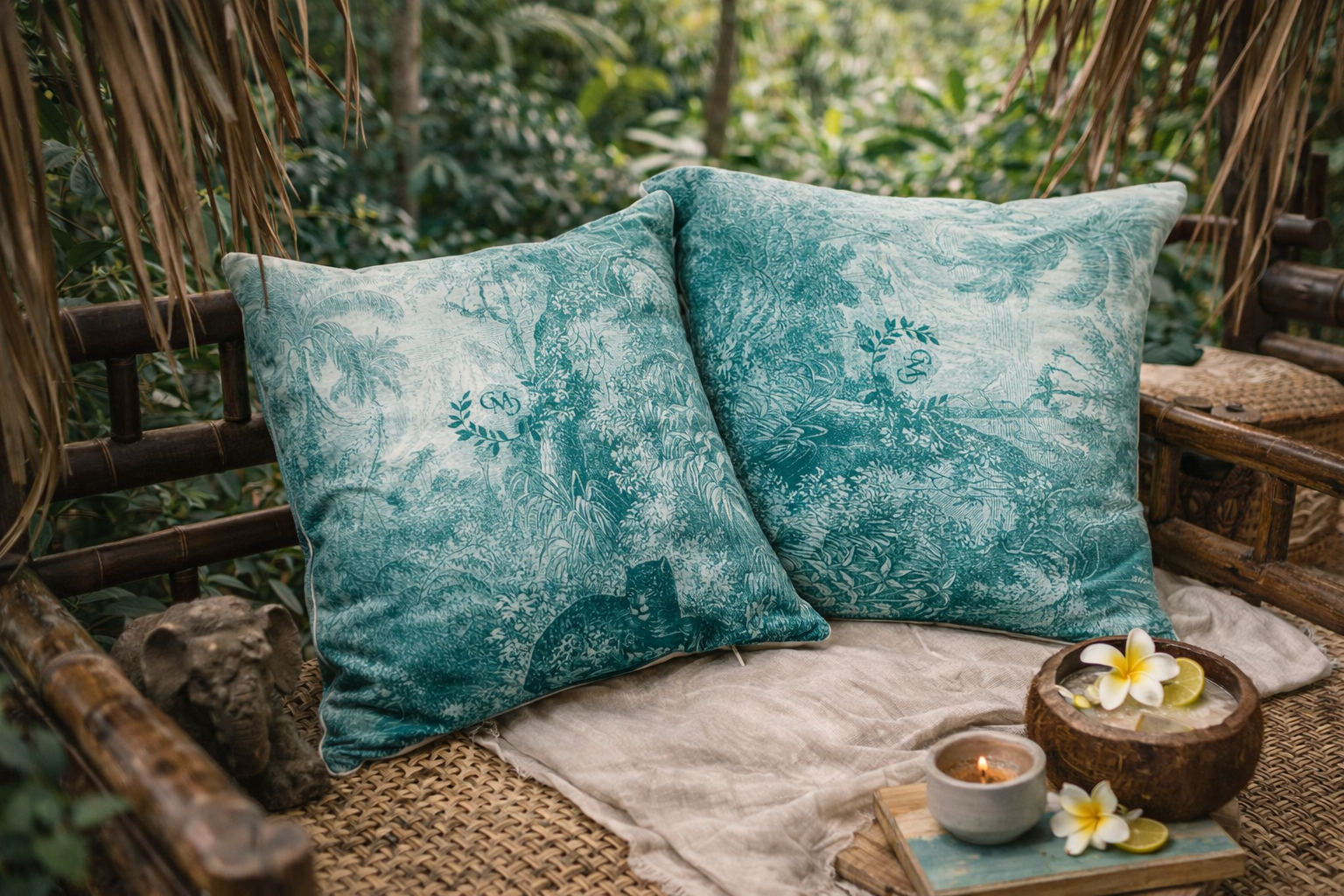 Jungle Émeraude – Coussins décoratifs aux teintes végétales pour un intérieur inspiré de la nature